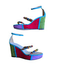 Ramon Tenza 2000s Color-Block Suede Wedges — Multicolored Beaded Straps