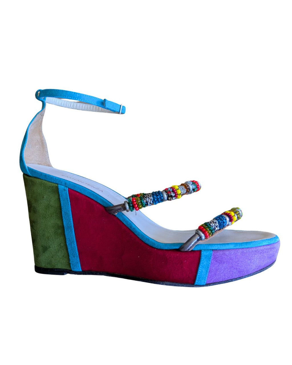 Ramon Tenza 2000s Color-Block Suede Wedges — Multicolored Beaded Straps