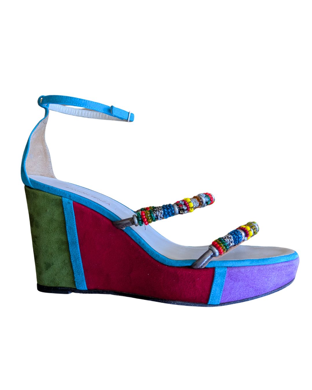 Ramon Tenza 2000s Color-Block Suede Wedges — Multicolored Beaded Straps