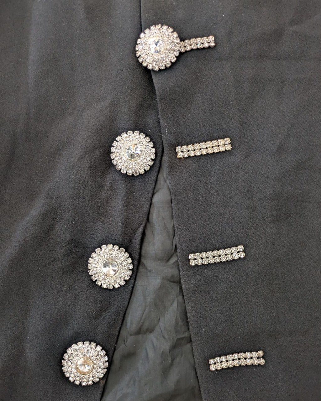 Gai Mattiolo Couture Late 1990s Black Crystal-Button Bodycon Midi Dress