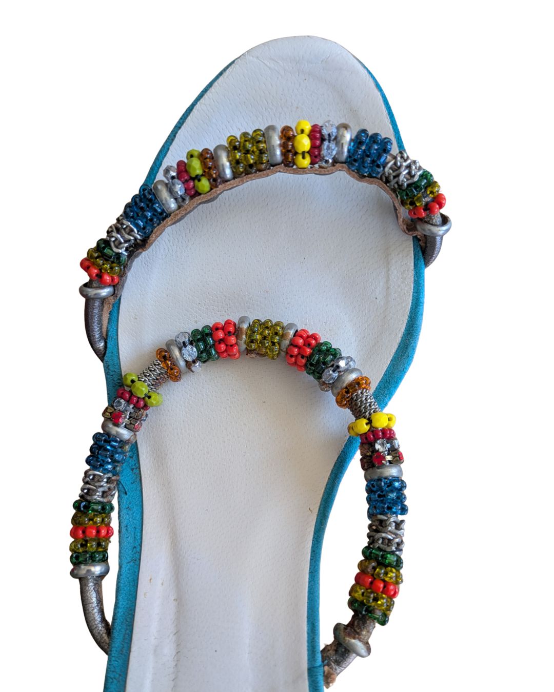 Ramon Tenza 2000s Color-Block Suede Wedges — Multicolored Beaded Straps