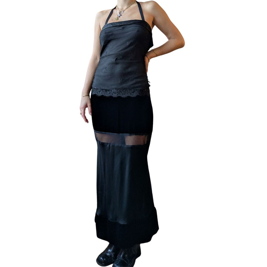 Dice Kayek 1990s Black Velvet Halter Evening Gown
