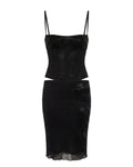 Mila Schön Concept 1998-2002 Black Bustier & Skirt Set — Iconic Oval Embroidery