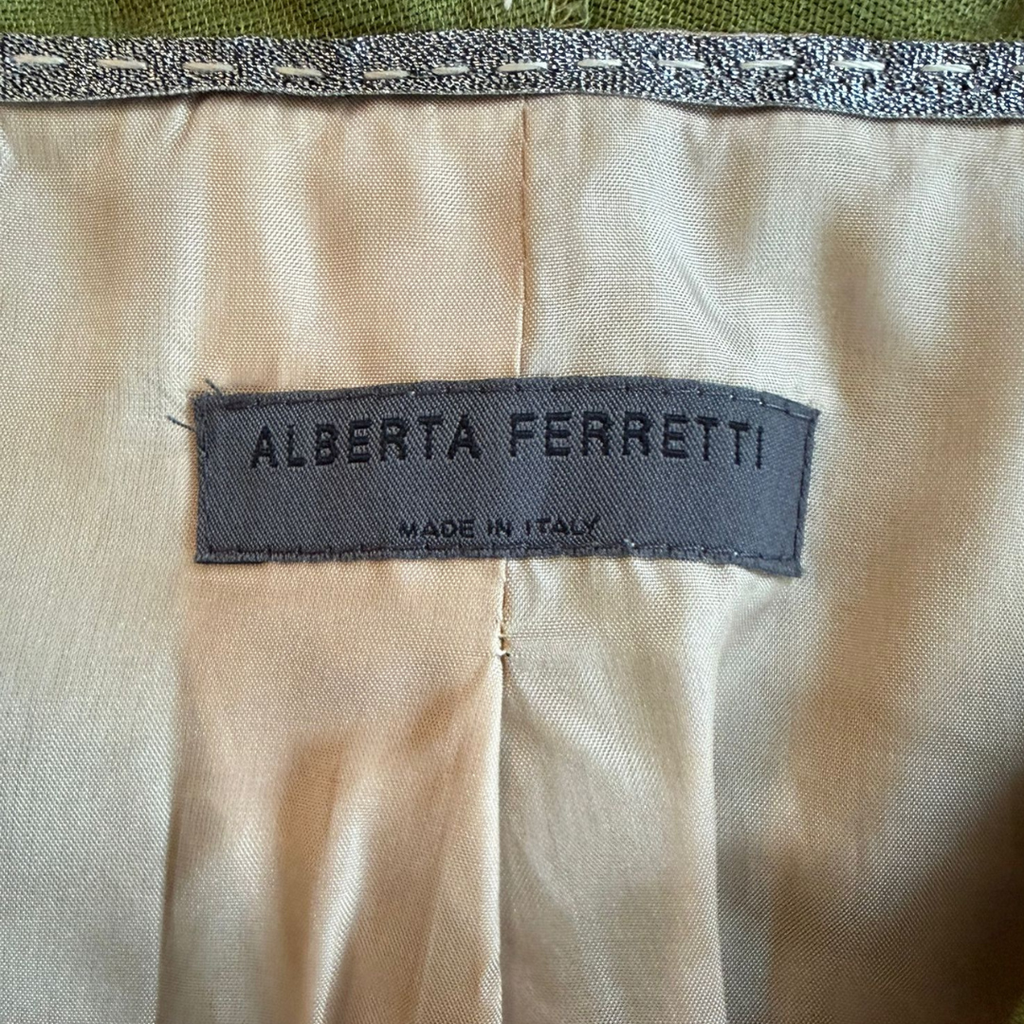 Alberta Ferretti Spring/Summer 2006 Runway Olive Green Cotton & Silk Skirt Suit