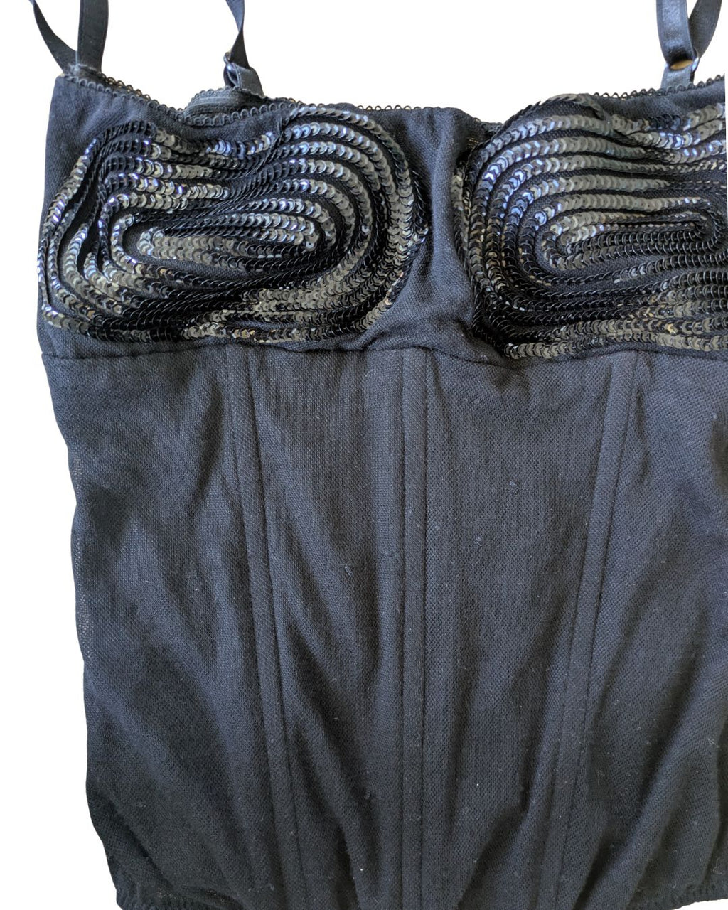 Mila Schön Concept 1998-2002 Black Bustier & Skirt Set — Iconic Oval Embroidery