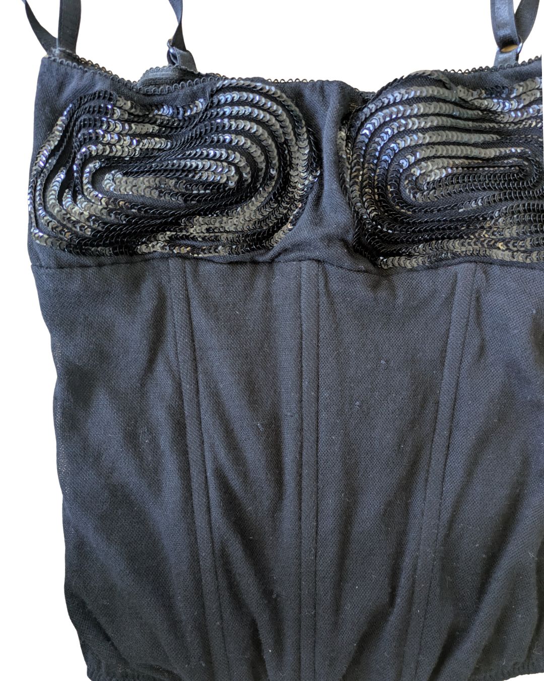 Mila Schön Concept 1998-2002 Black Bustier & Skirt Set — Iconic Oval Embroidery