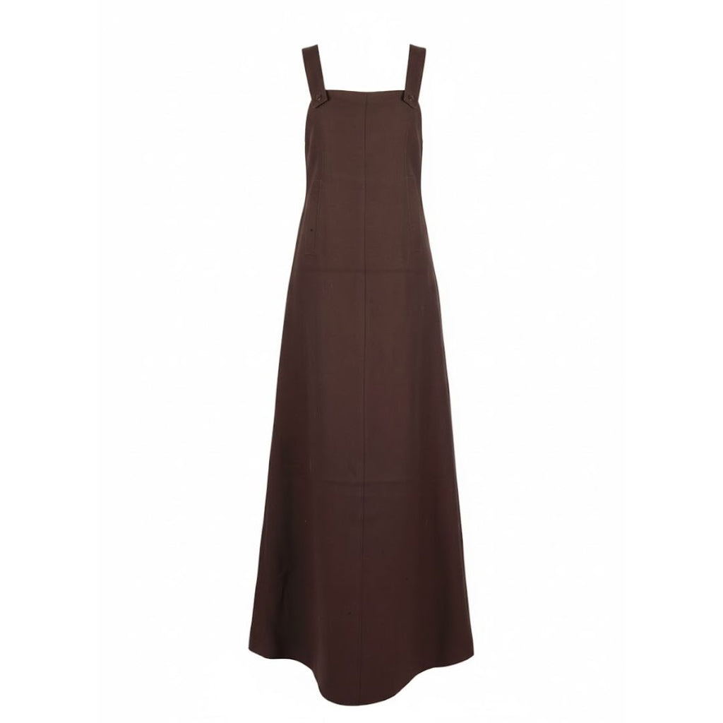 Courrèges Couture Future 1970s Space Age Brown Wool Trapeze Maxi Dress