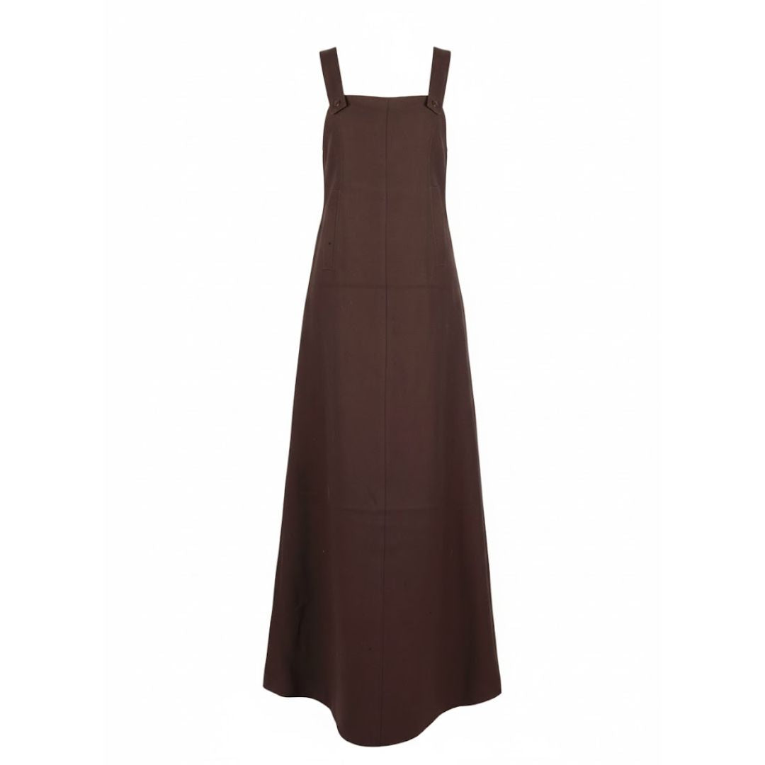 Courrèges Couture Future 1970s Space Age Brown Wool Trapeze Maxi Dress