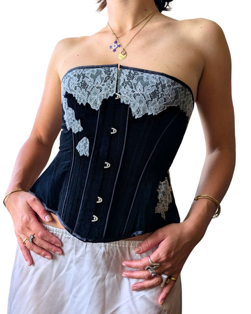 Chantal Thomass Circa 1998-2000 Black & White Lace Corset Bustier