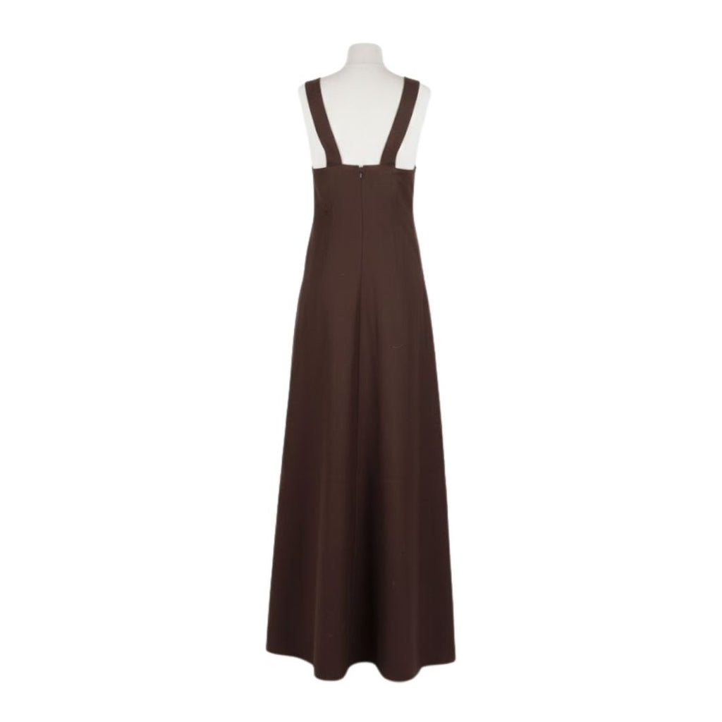 Courrèges Couture Future 1970s Space Age Brown Wool Trapeze Maxi Dress