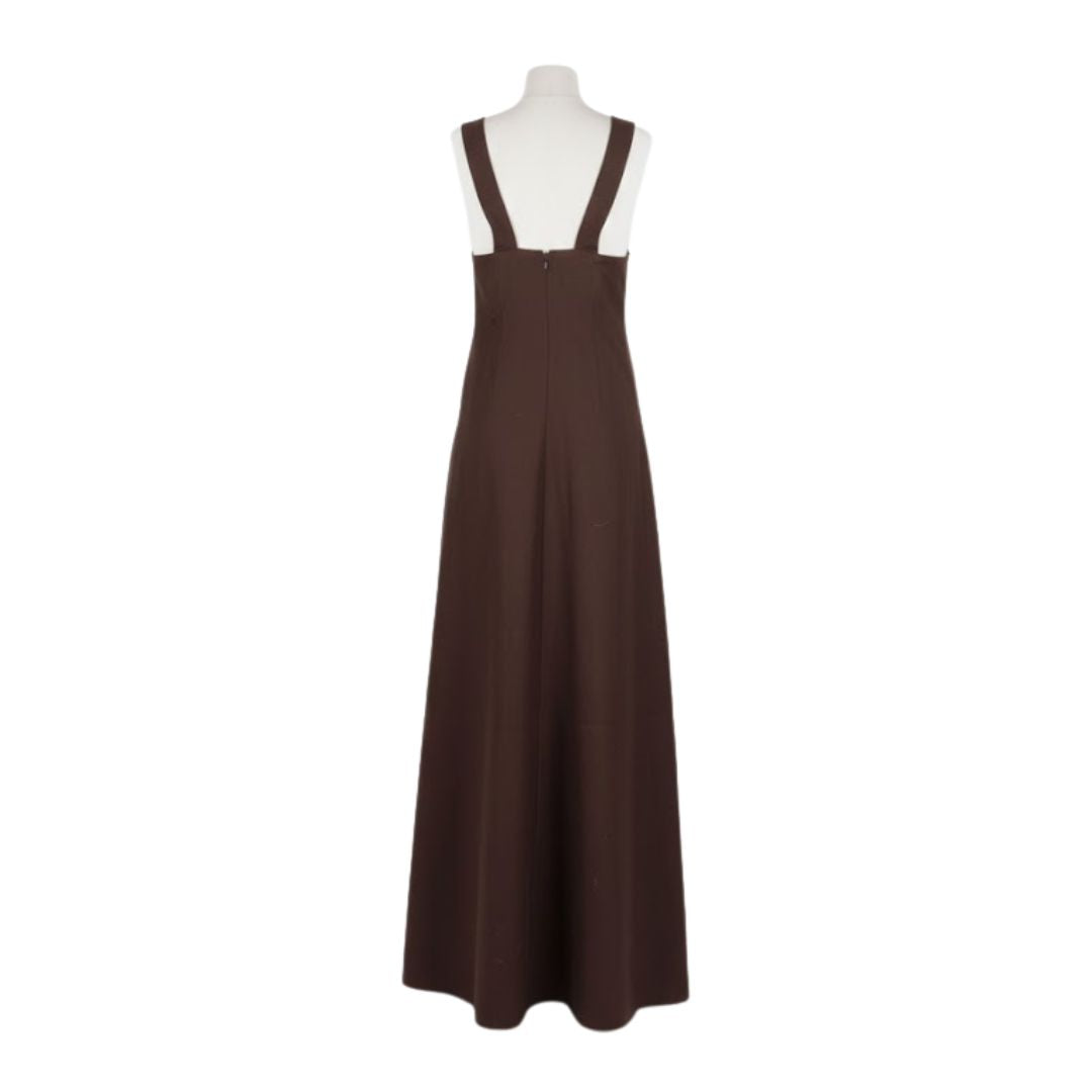 Courrèges Couture Future 1970s Space Age Brown Wool Trapeze Maxi Dress