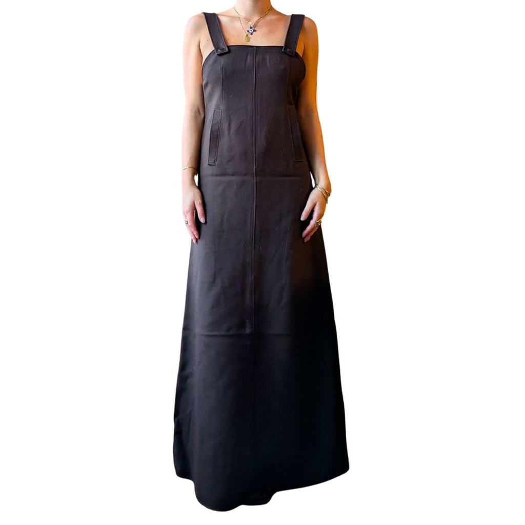 Courrèges Couture Future 1970s Space Age Brown Wool Trapeze Maxi Dress