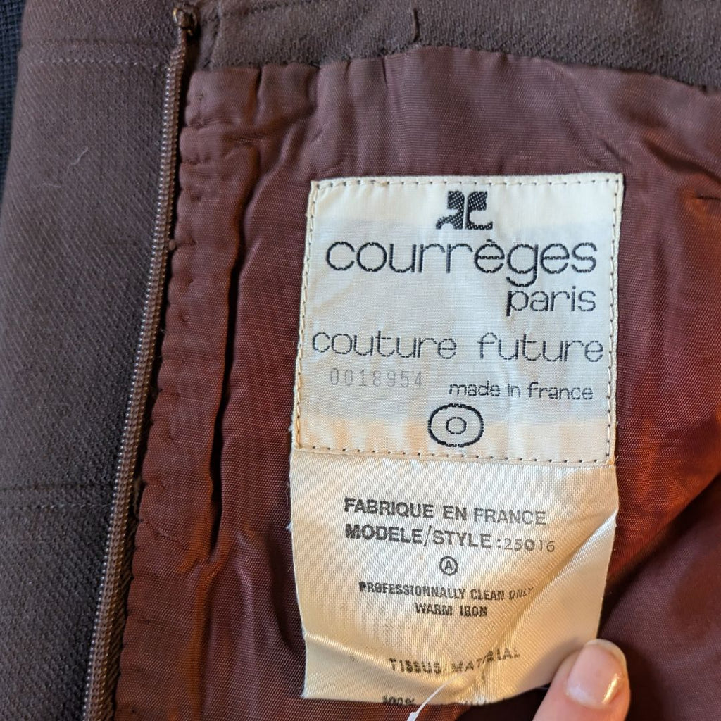 Courrèges Couture Future 1970s Space Age Brown Wool Trapeze Maxi Dress