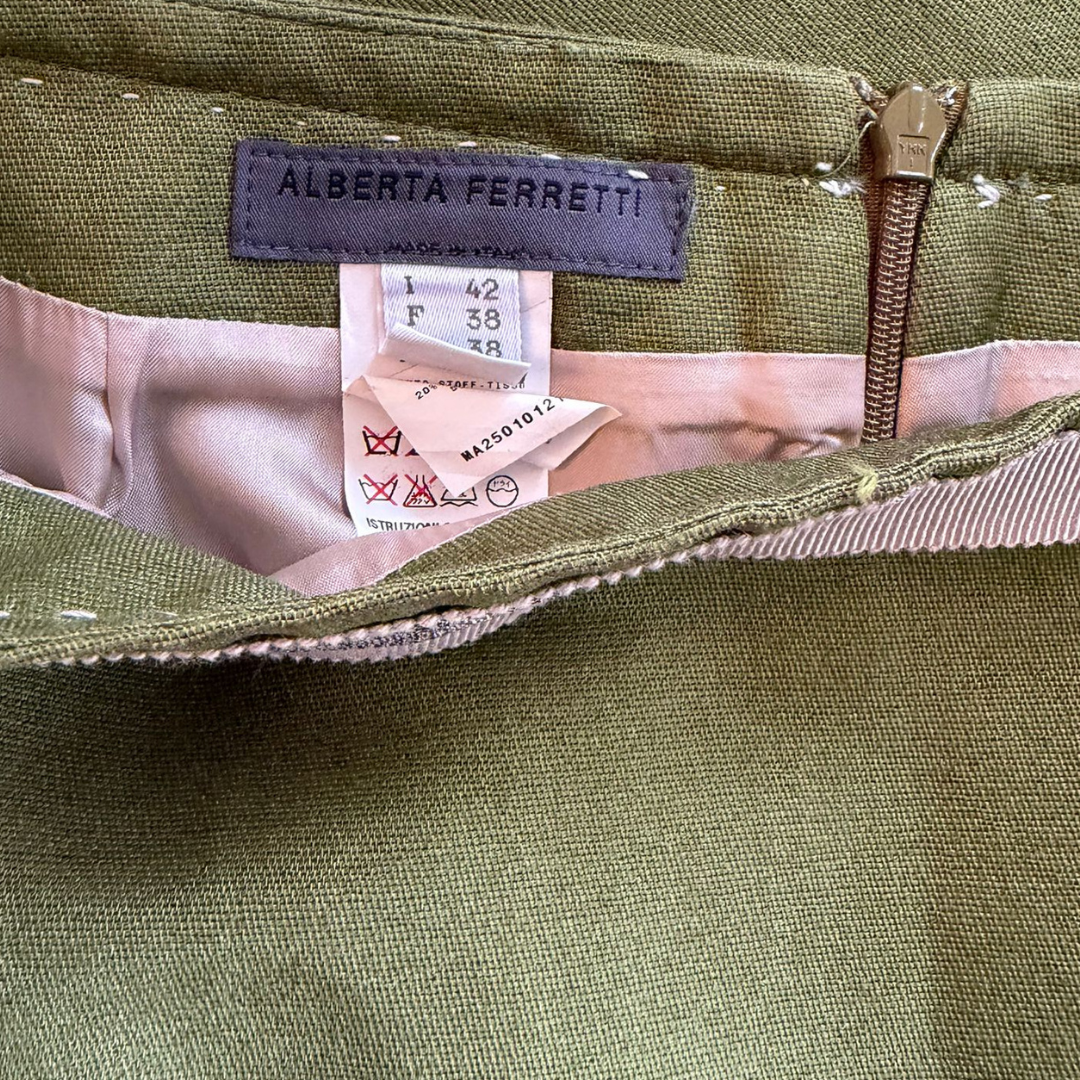 Alberta Ferretti Spring/Summer 2006 Runway Olive Green Cotton & Silk Skirt Suit