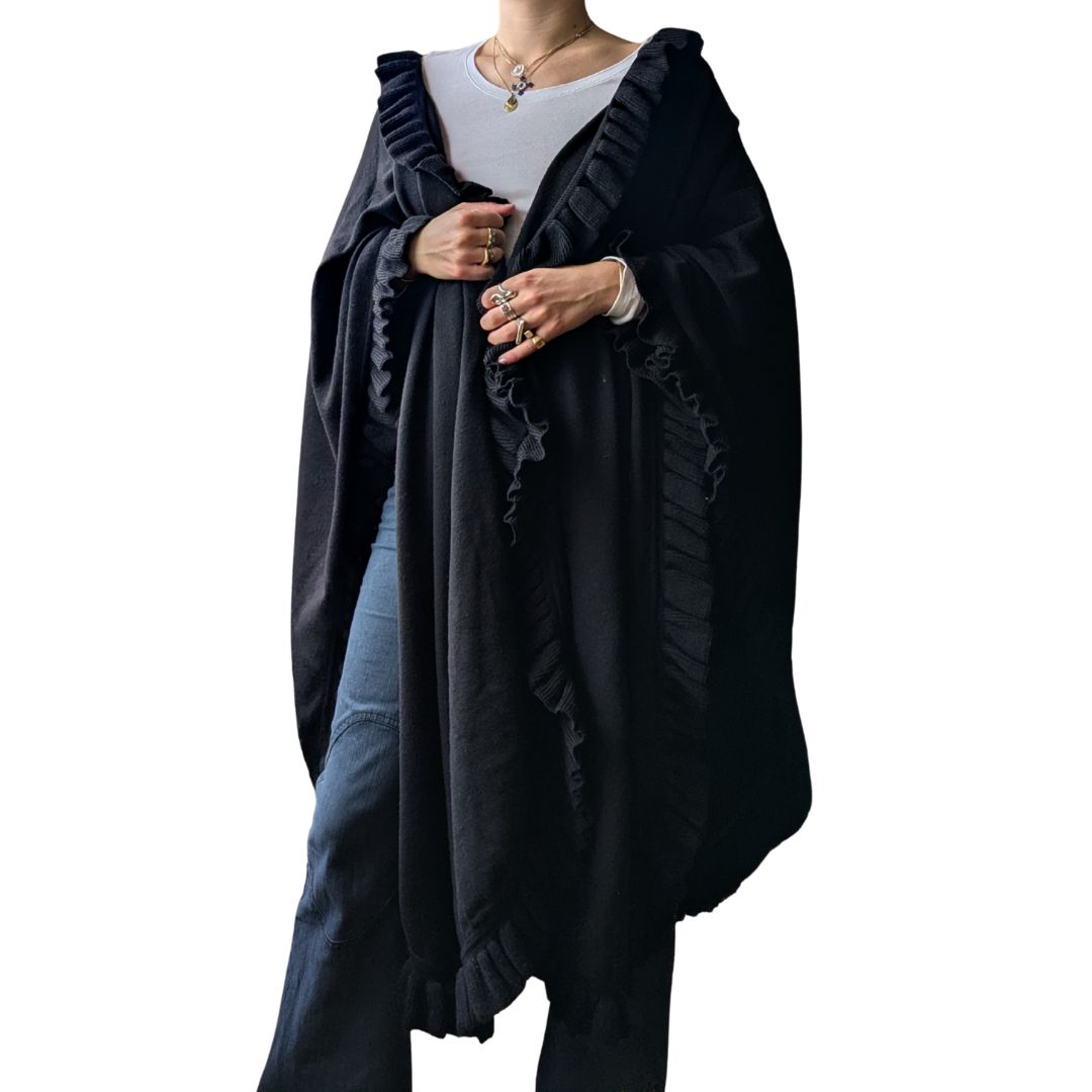 Christian Dior 1980s-90s Black Knit Wool Blend Cape