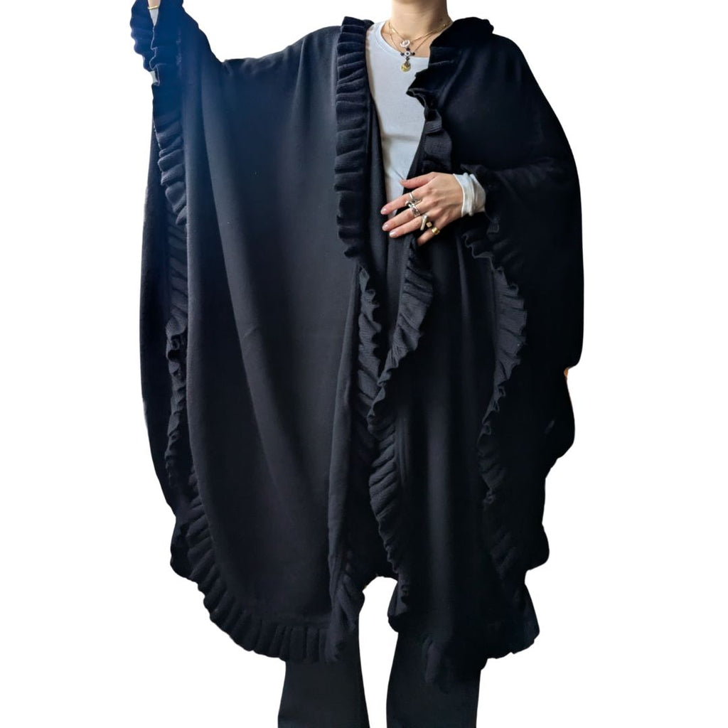 Christian Dior 1980s-90s Black Knit Wool Blend Cape