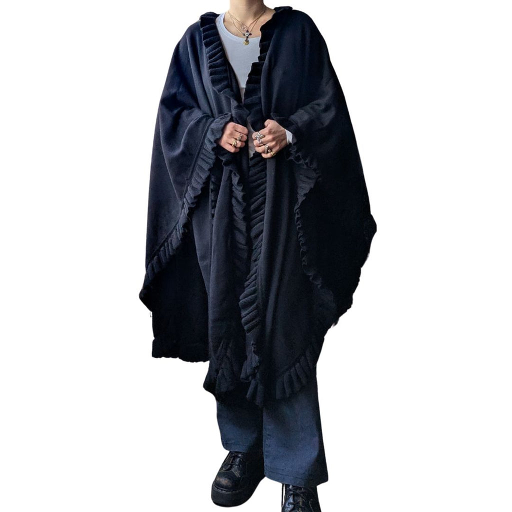 Christian Dior 1980s-90s Black Knit Wool Blend Cape