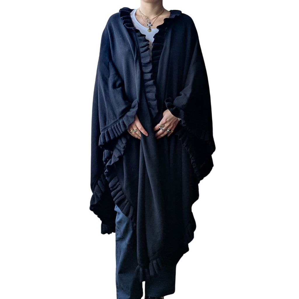 Christian Dior 1980s-90s Black Knit Wool Blend Cape