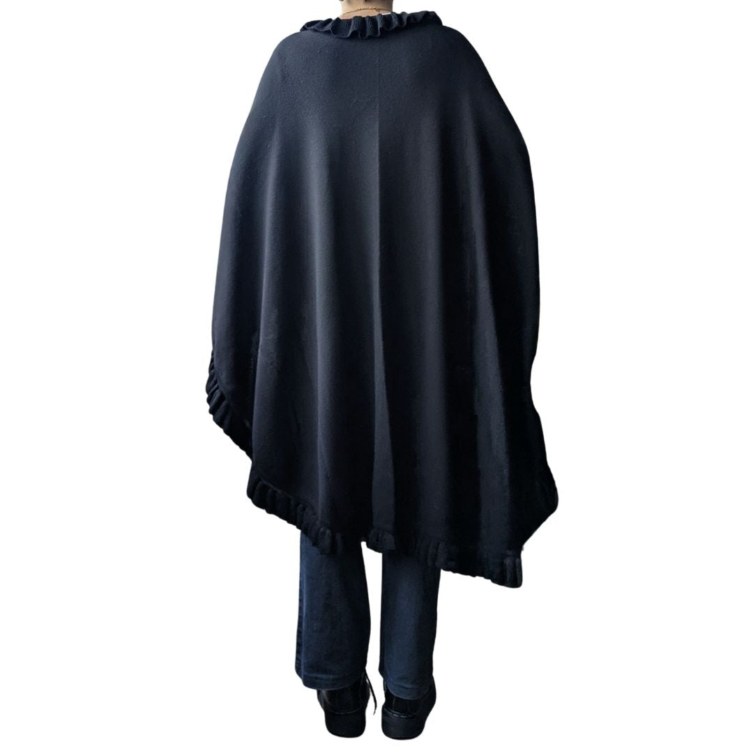 Christian Dior 1980s-90s Black Knit Wool Blend Cape