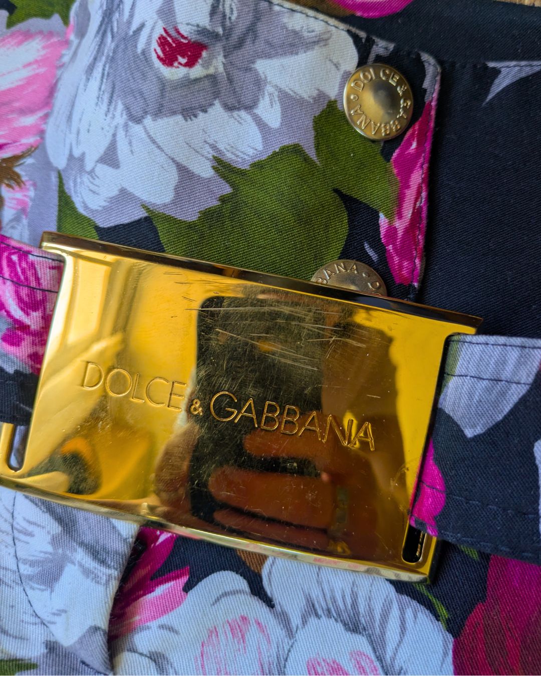 Dolce & Gabbana Spring/Summer 2004 Floral Print Low-Rise Pants — Gold Buckle