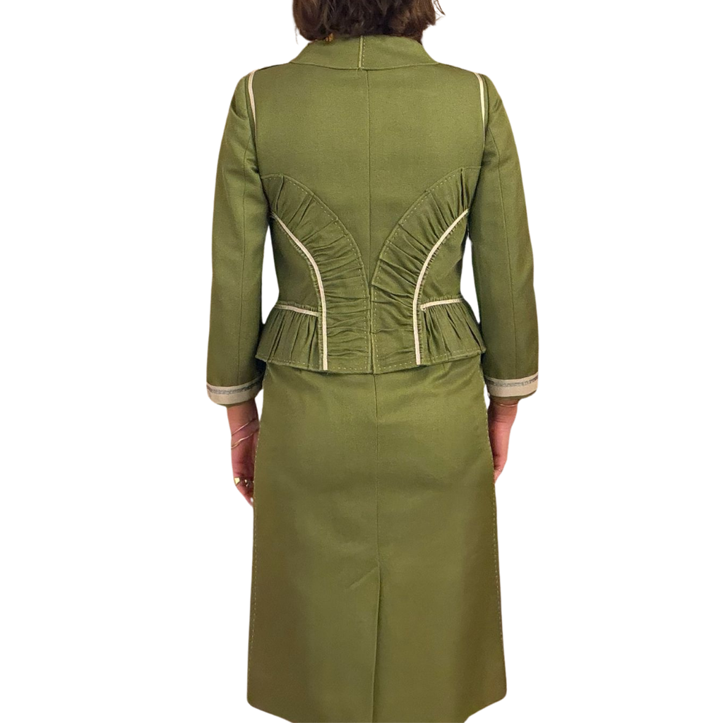 Alberta Ferretti Spring/Summer 2006 Runway Olive Green Cotton & Silk Skirt Suit