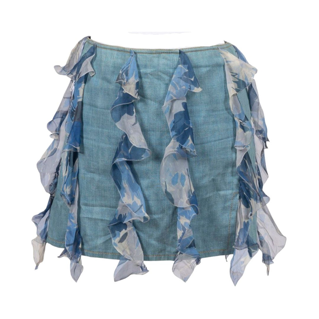 Christian Dior by John Galliano Spring/Summer 2002 Denim & Silk Ruffle Mini Skirt