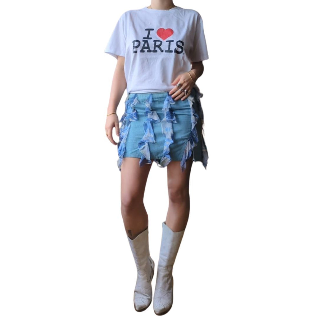 Christian Dior by John Galliano Spring/Summer 2002 Denim & Silk Ruffle Mini Skirt