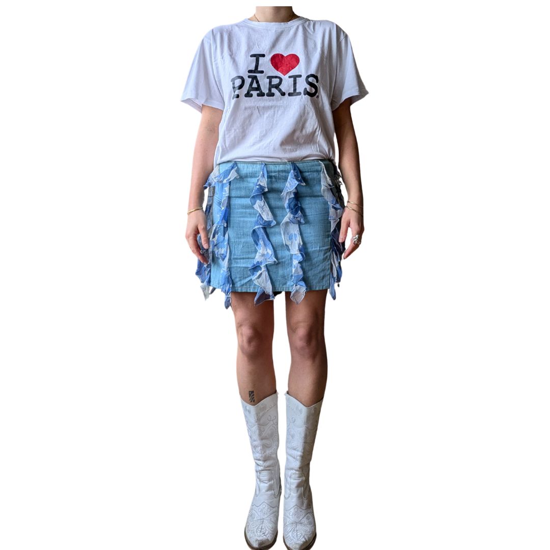 Christian Dior by John Galliano Spring/Summer 2002 Denim & Silk Ruffle Mini Skirt