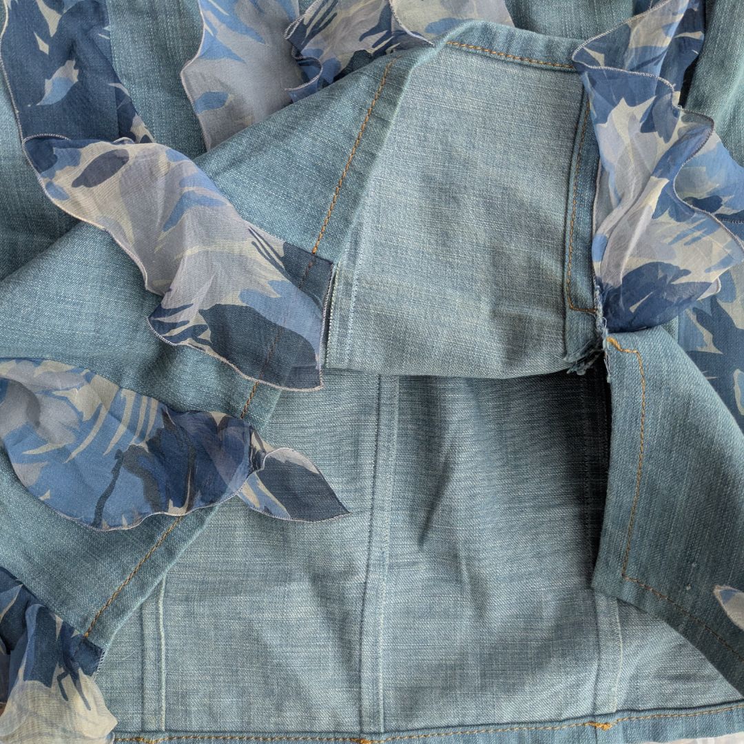 Christian Dior by John Galliano Spring/Summer 2002 Denim & Silk Ruffle Mini Skirt