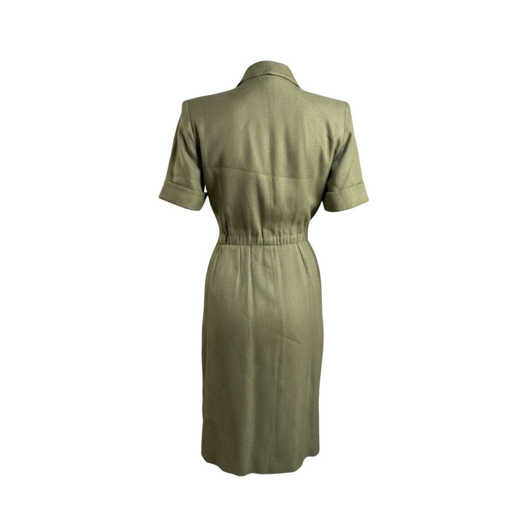 Yves Saint Laurent Variation 1980s Khaki Safari-Style Midi Dress