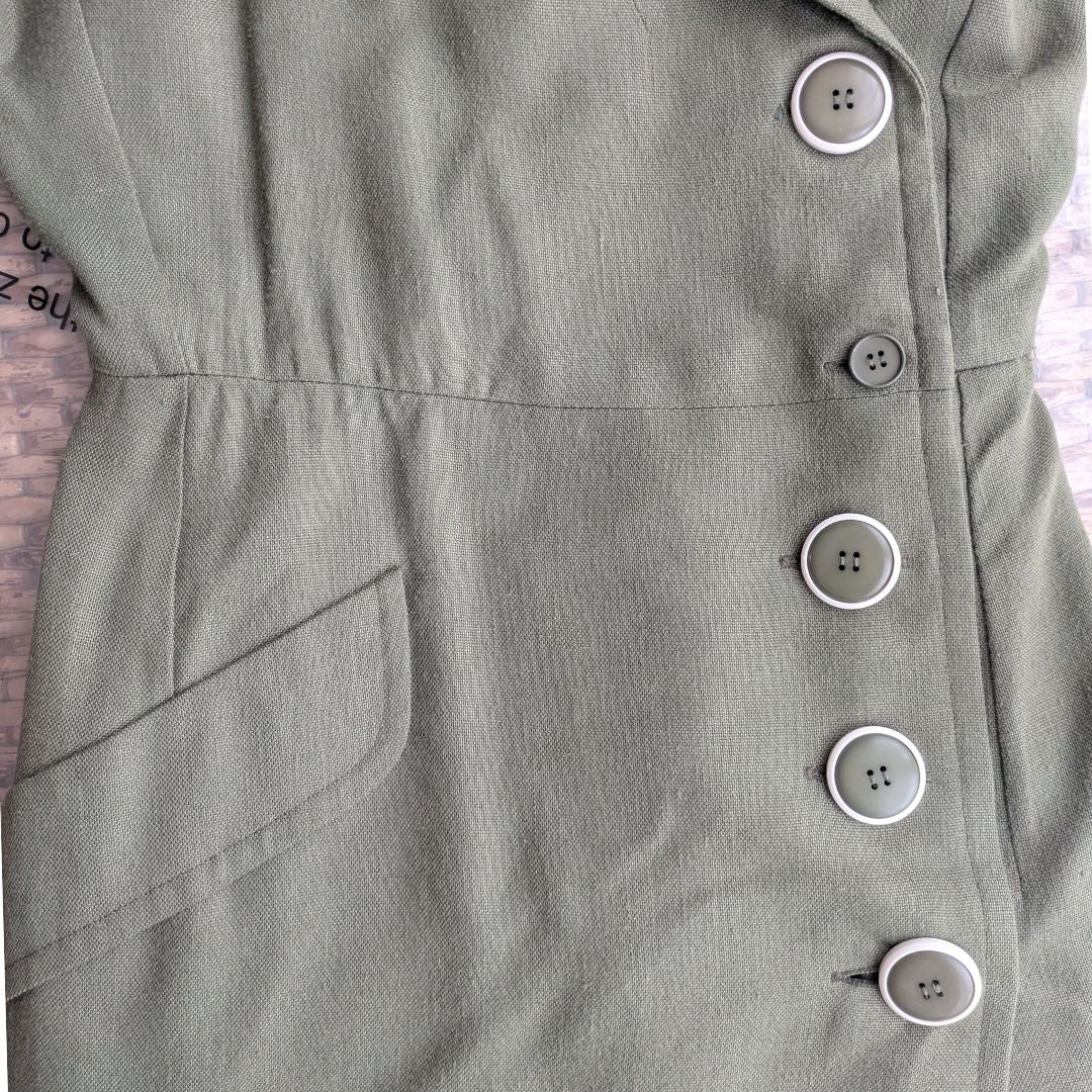 Yves Saint Laurent Variation 1980s Khaki Safari-Style Midi Dress