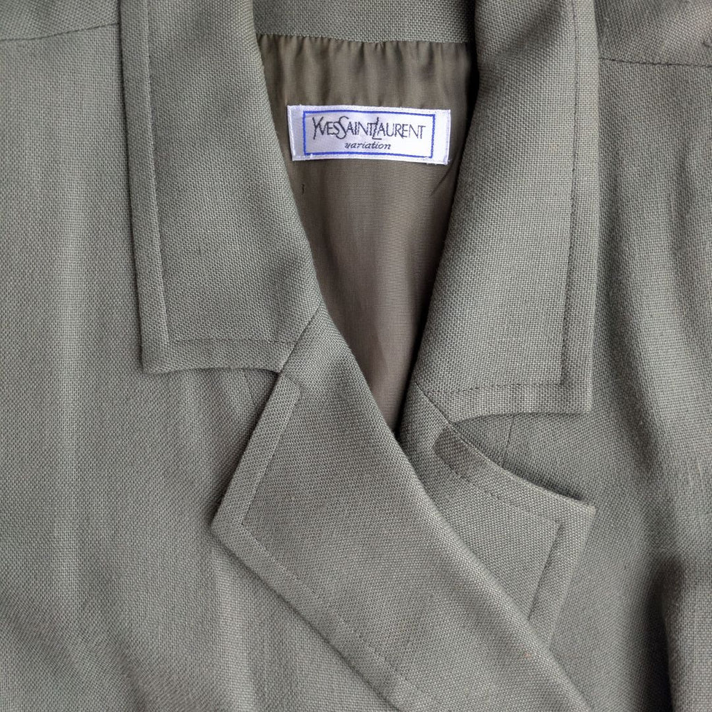 Yves Saint Laurent Variation 1980s Khaki Safari-Style Midi Dress