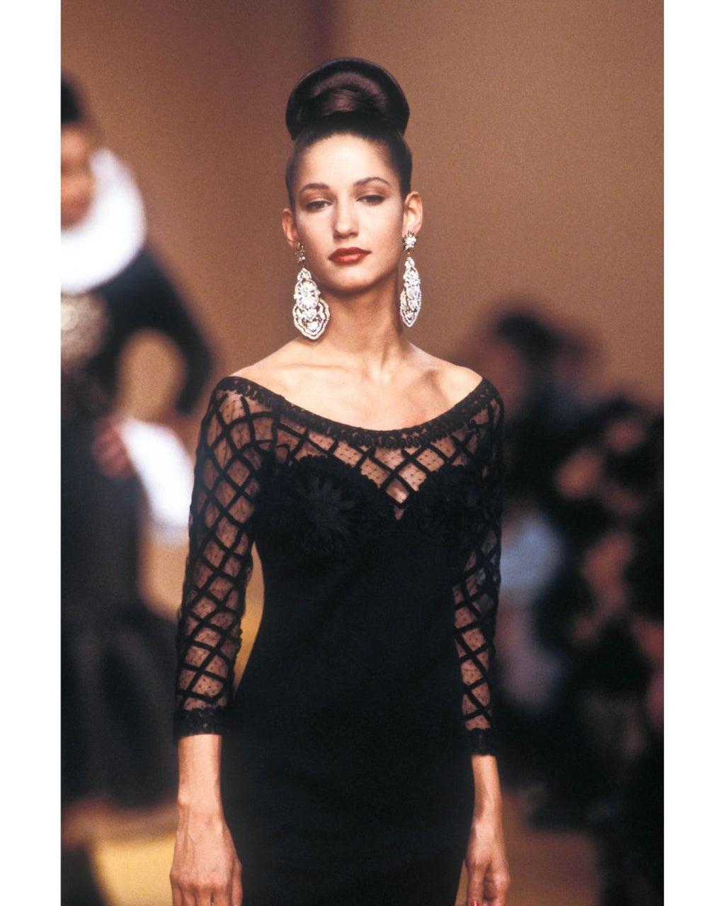 Christian Lacroix Fall/Winter 1988 Runway Mesh & Embroidered Flower Mini Dress