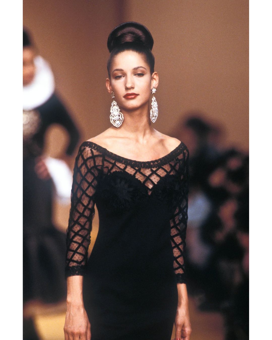 Christian Lacroix Fall/Winter 1988 Runway Mesh & Embroidered Flower Mini Dress