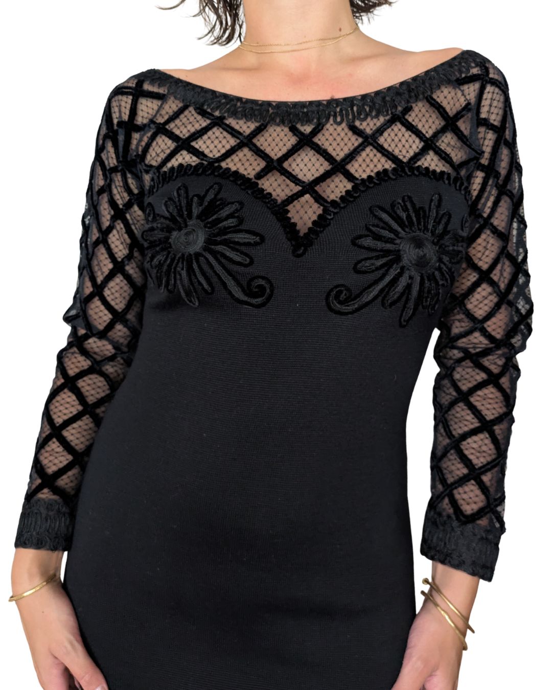Christian Lacroix Fall/Winter 1988 Runway Mesh & Embroidered Flower Mini Dress