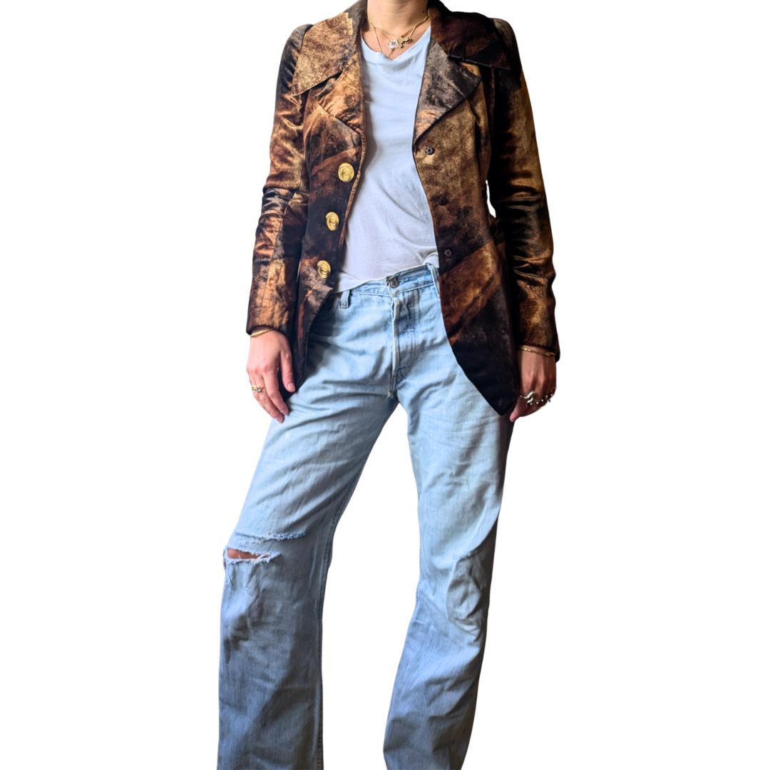 Carven Haute Couture Early 2000s Printed Velvet Jacket