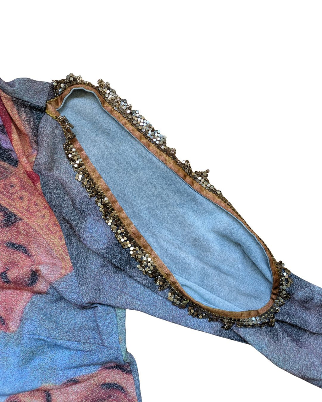Voyage Passion 2000s Baroque Print Crop Cardigan — Velvet Trim & Metallic Embroidery
