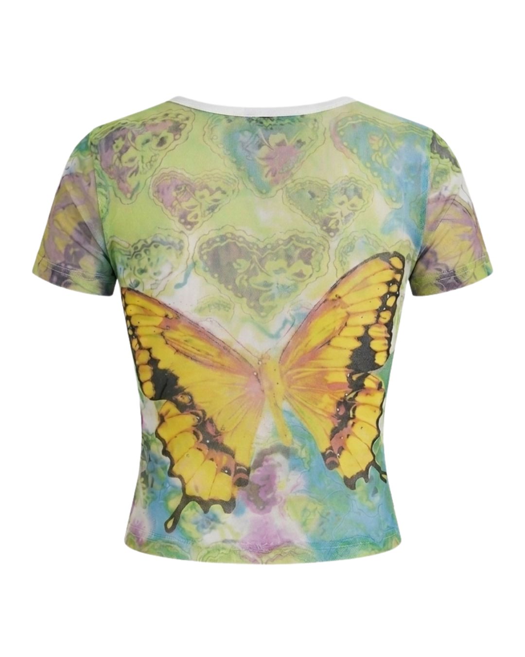Roberto Cavalli Circa 2000-2002 Butterfly Print Mesh Crop Top — Signed