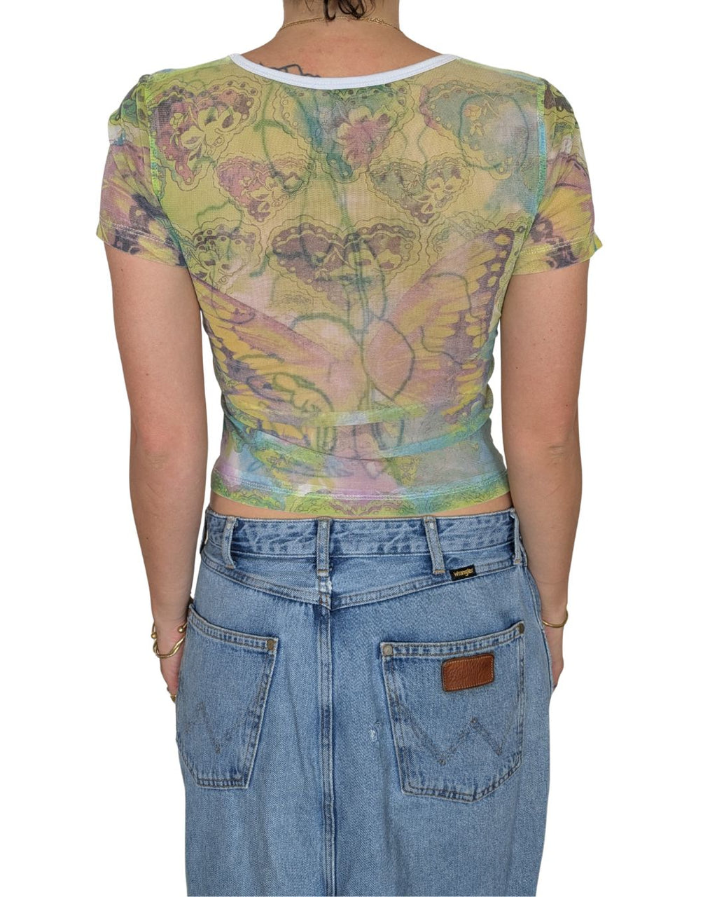 Roberto Cavalli Circa 2000-2002 Butterfly Print Mesh Crop Top — Signed