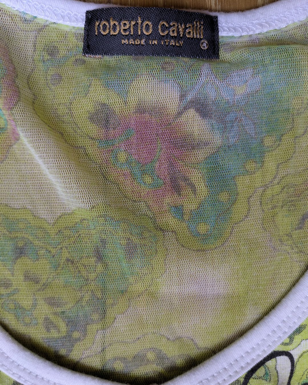 Roberto Cavalli Circa 2000-2002 Butterfly Print Mesh Crop Top — Signed