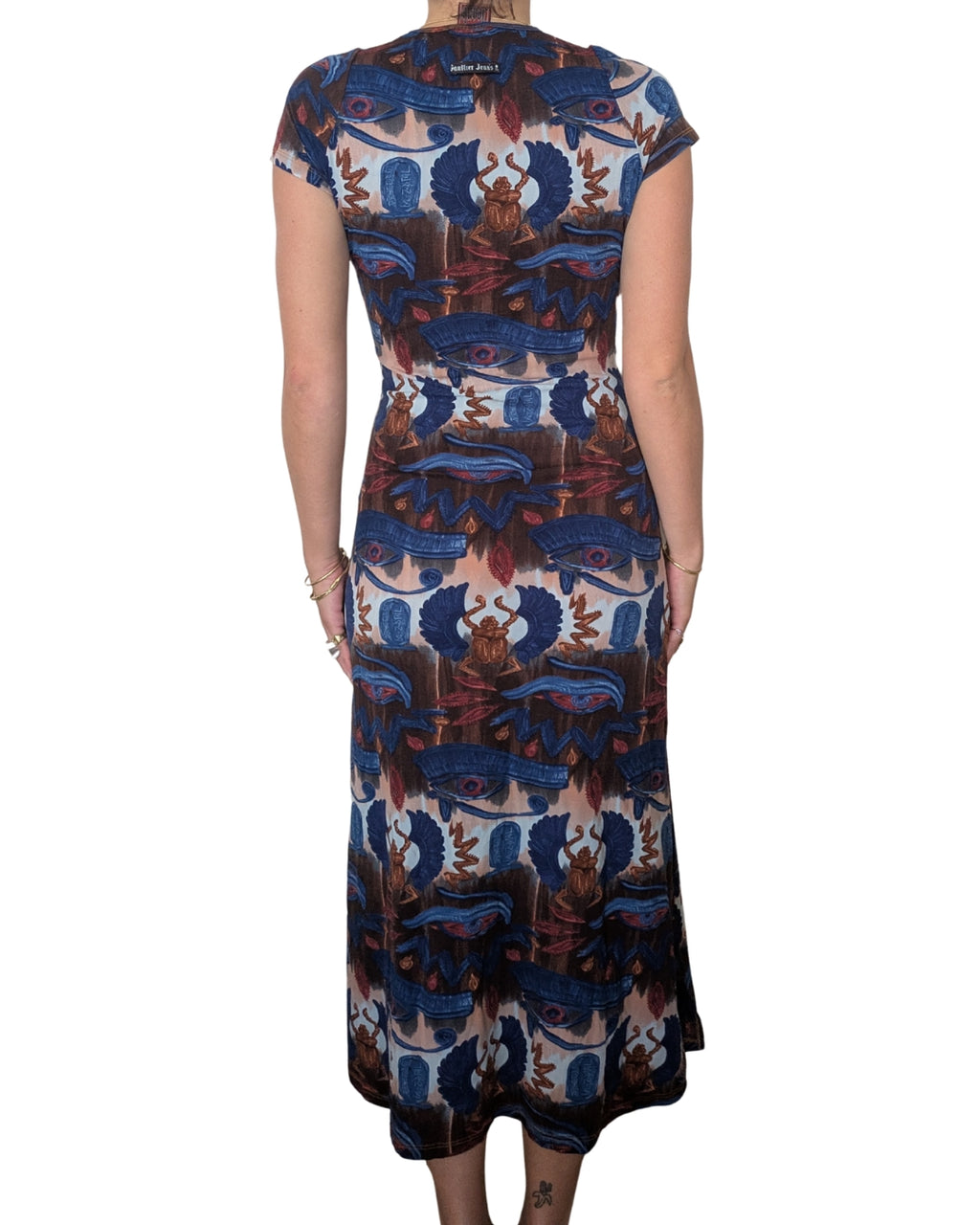 Jean Paul Gaultier Jeans Spring/Summer 1997 Egyptian Print Mesh Midi Dress