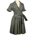 Céline Paris 1990s Iridescent Forest Green Set — Wrap Bodice & Godet Skirt