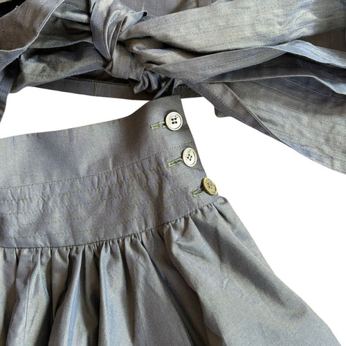 Céline Paris 1990s Iridescent Forest Green Set — Wrap Bodice & Godet Skirt