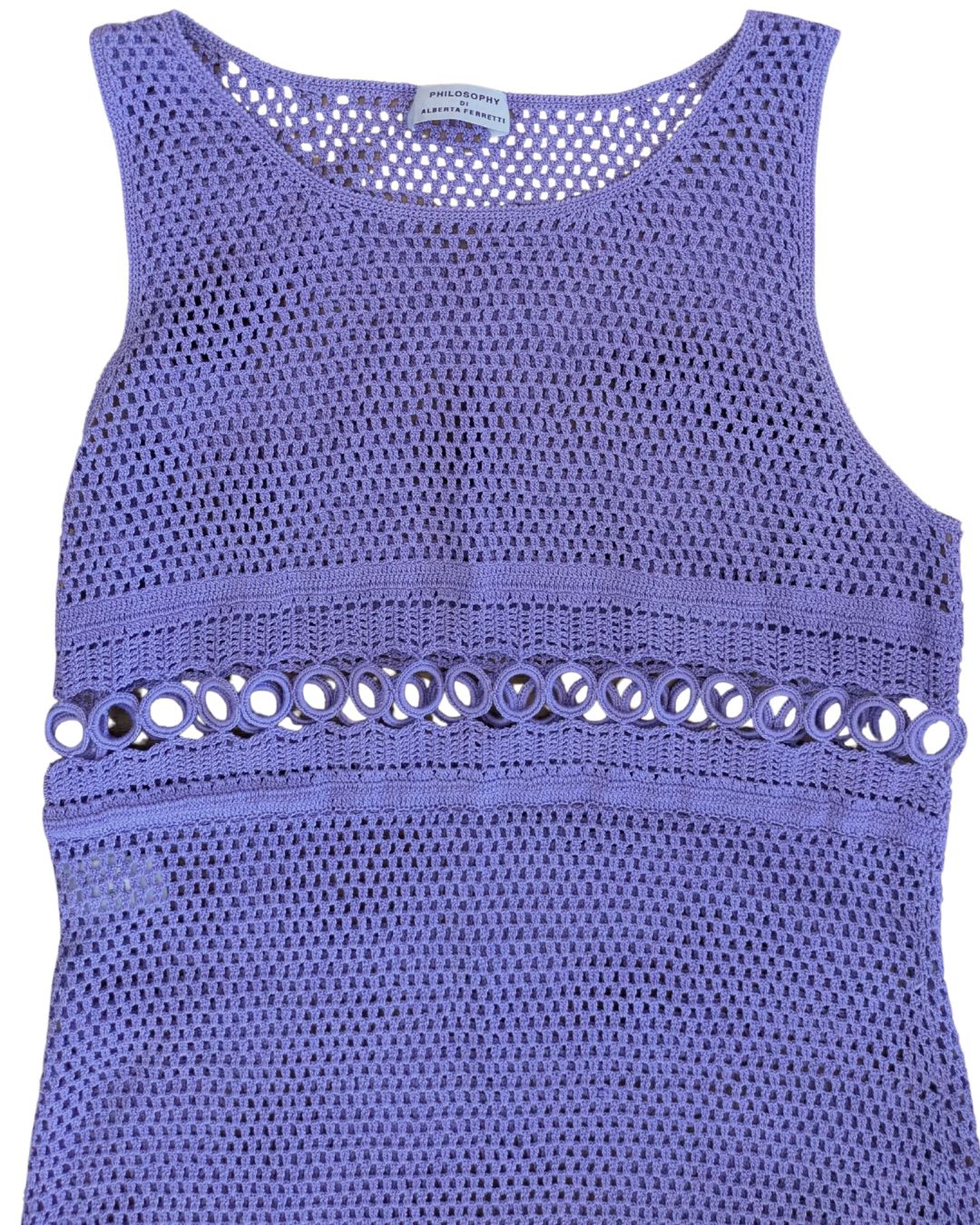 Philosophy di Alberta Ferretti Spring/Summer 2000 Runway Lilac Crocheted Cotton Dress