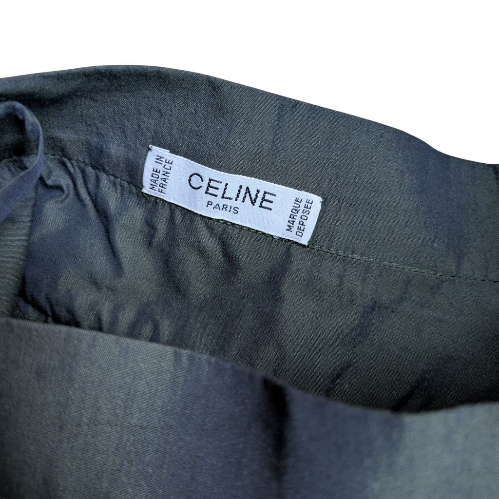 Céline Paris 1990s Iridescent Forest Green Set — Wrap Bodice & Godet Skirt