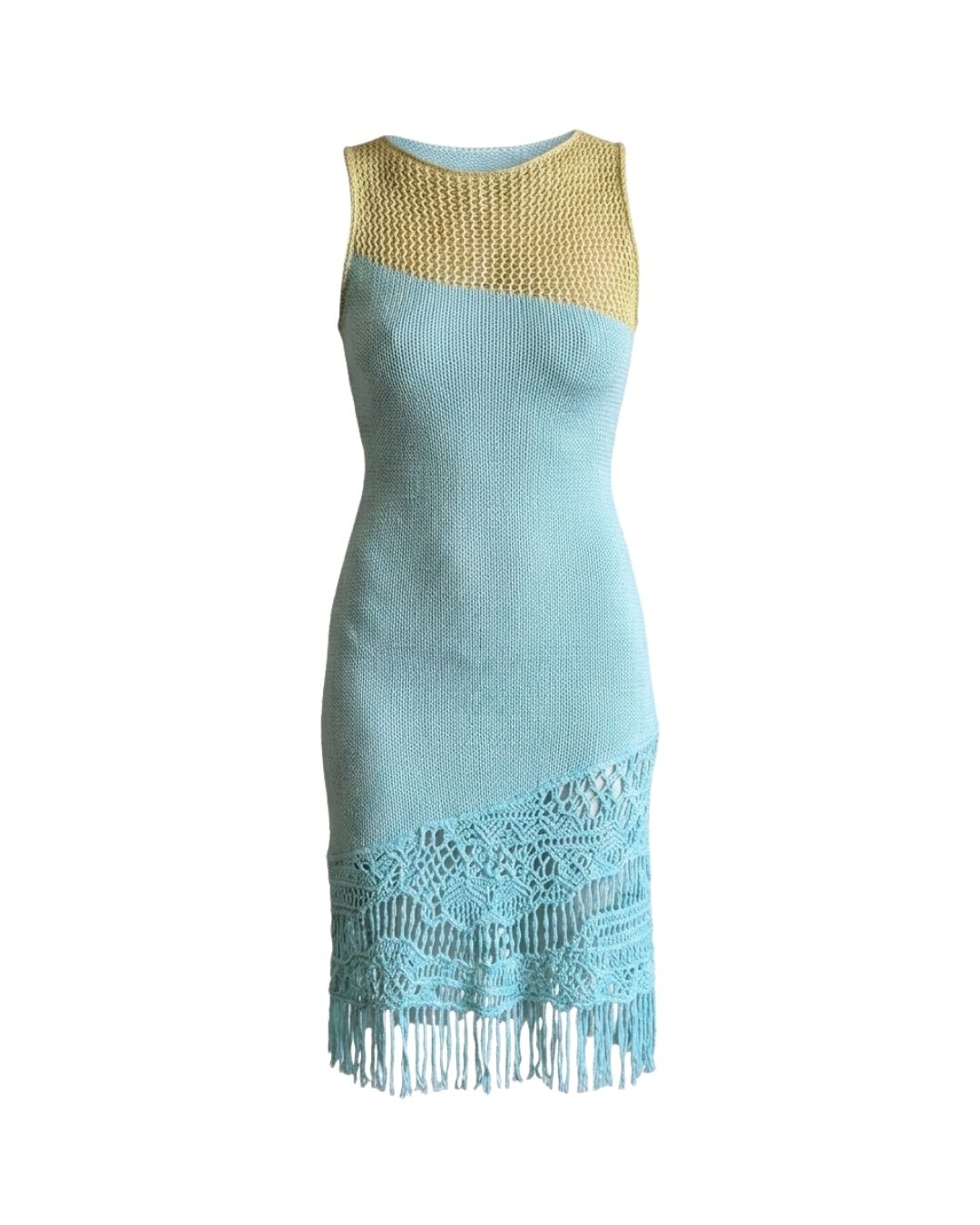 Christian Lacroix Bazar Circa 1996-97 Asymmetric Beachwear Crochet Fringe Dress