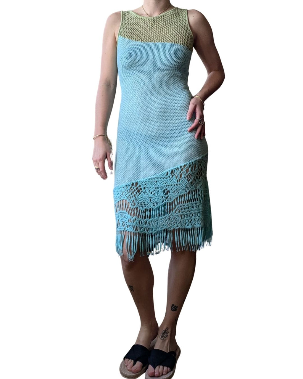 Christian Lacroix Bazar Circa 1996-97 Asymmetric Beachwear Crochet Fringe Dress