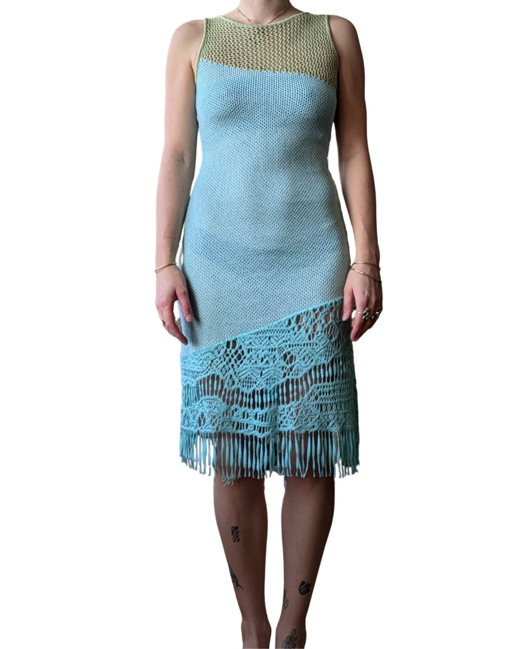 Christian Lacroix Bazar Circa 1996-97 Asymmetric Beachwear Crochet Fringe Dress