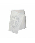 John Richmond 2000s Cream Chiffon Asymmetric Wrap Skirt — Baroque Cross Embroidery