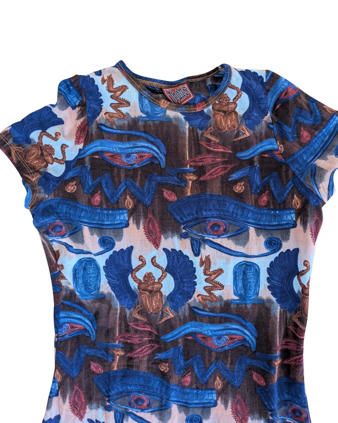 Jean Paul Gaultier Jeans Spring/Summer 1997 Egyptian Print Mesh Midi Dress